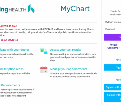 The login screen for mychart