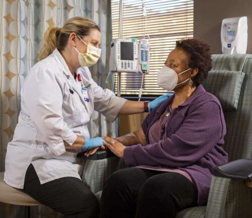 Patient receives infusion for a cancer clinical trial