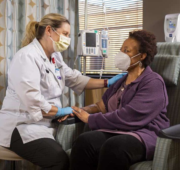 Patient receives infusion for a cancer clinical trial