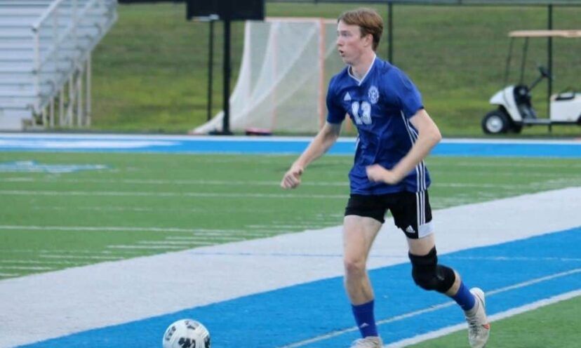 Ethan Shock plays soccer after knee surgery