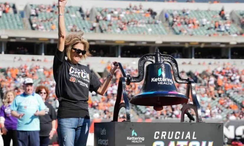 Cancer survivor rings bell at Crucial Catch Bengals game