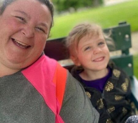 Ruth Brandenburg on park bench