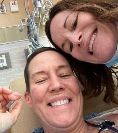 Christa Huffenberger in the hospital during breast cancer journey