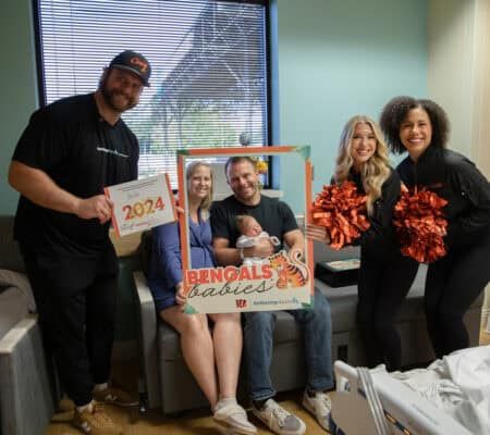 Ted Karras with family at Bengals Babies launch event