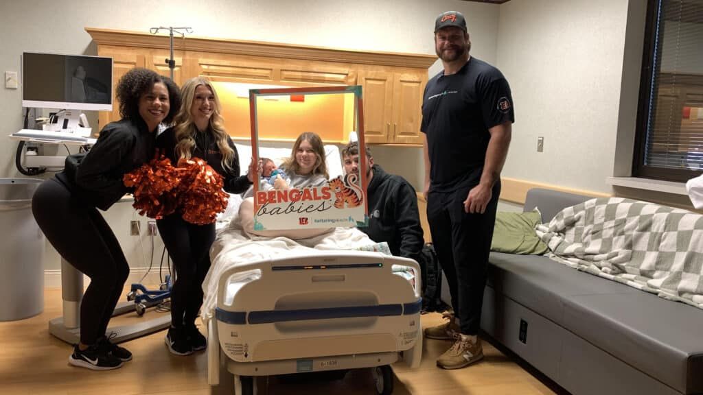 Ted Karras with family at Bengals Babies launch event 