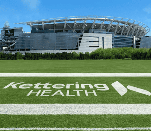 Kettering Health logo on Bengals practice field