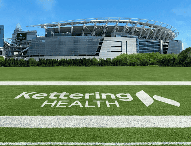 Kettering Health logo on Bengals practice field