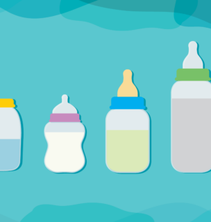 Bottles with different colors of breast milk