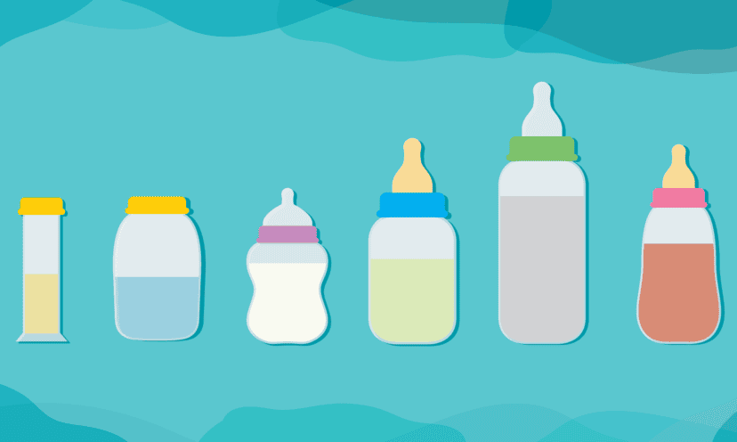 Bottles with different colors of breast milk