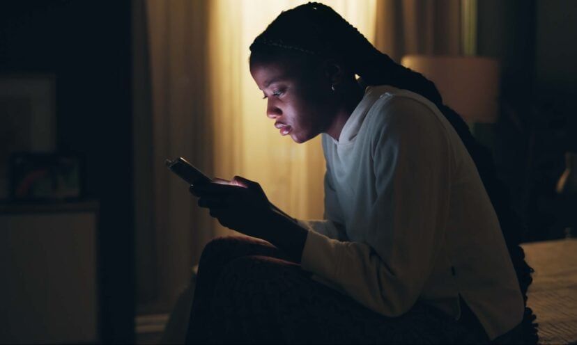 A woman using her phone