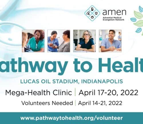 Pathway to Health promotional banner featuring healthcare workers and event details for Indianapolis clinic