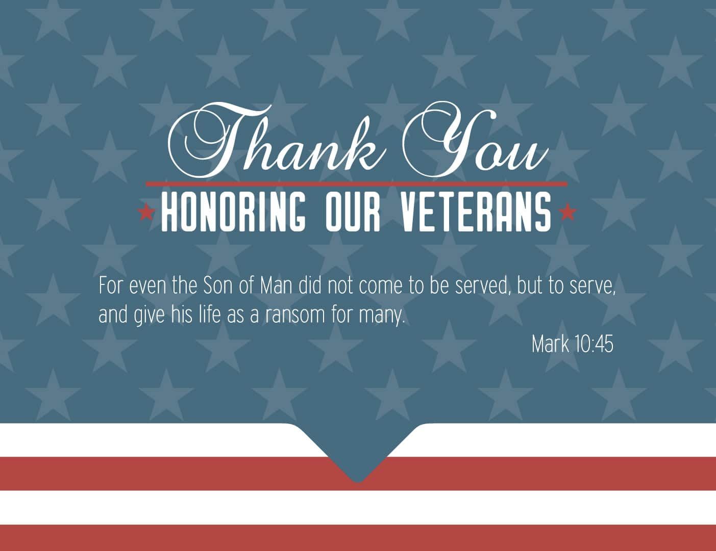 Veterans Day thank you message with biblical quote on patriotic star background