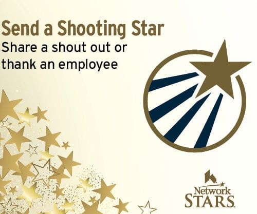 Shooting star logo with decorative stars promoting employee recognition program at Kettering Health