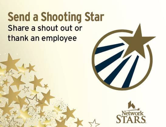 Shooting star logo with decorative stars promoting employee recognition program at Kettering Health