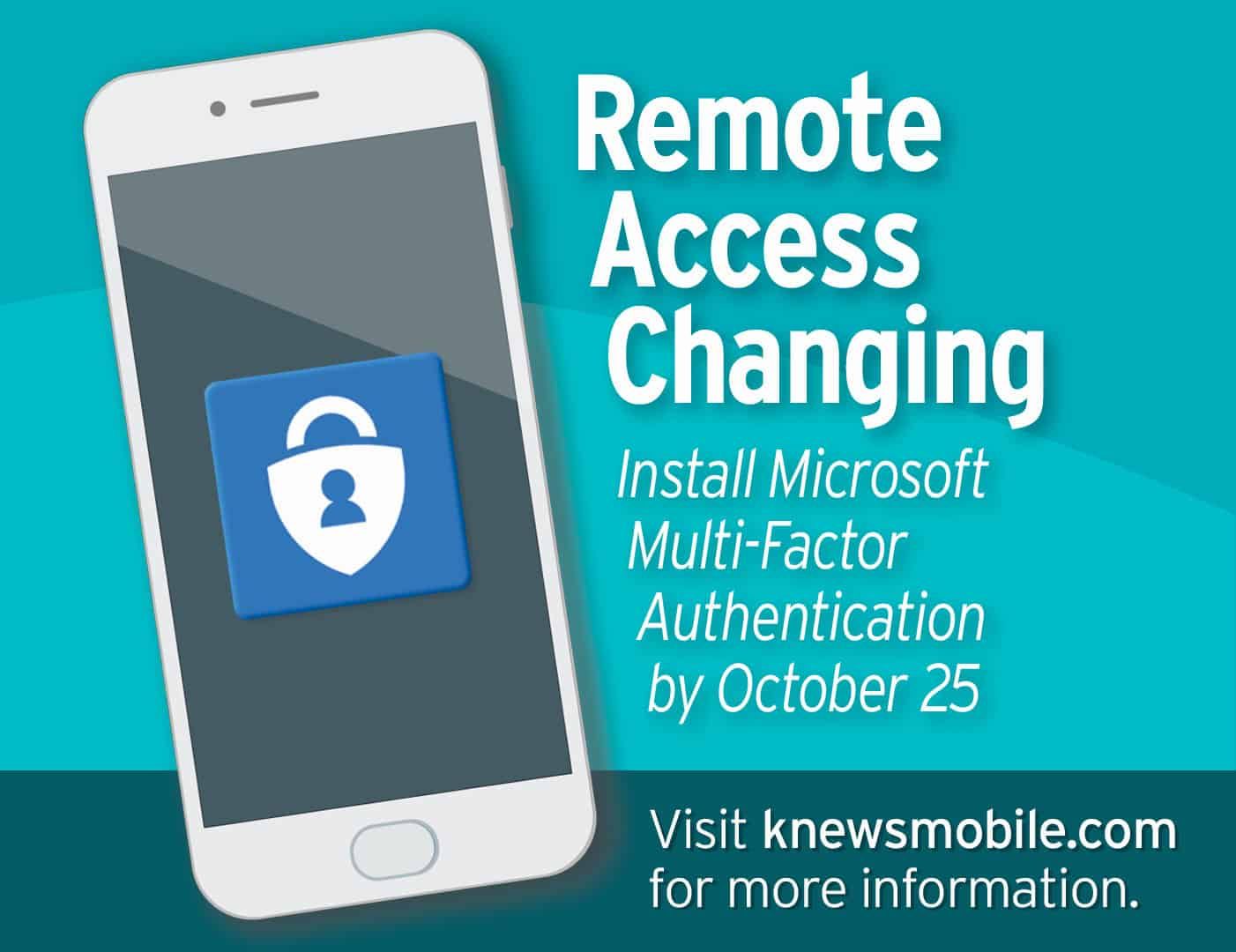 Smartphone displaying security app icon with text about Microsoft Multi-Factor Authentication deadline