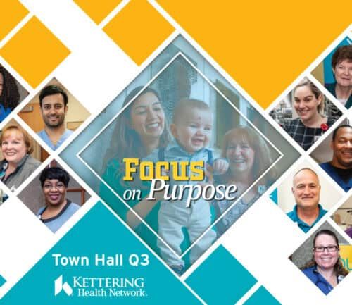 Kettering Health Q3 Town Hall featuring diverse healthcare employees in diamond-shaped photo collage