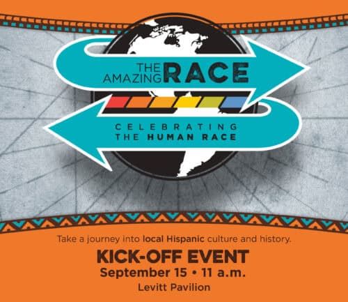 The Amazing Race logo promoting Hispanic Heritage Month kick-off event at Levitt Pavilion