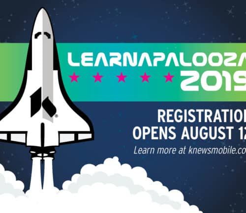 White rocket launching through clouds with Learnapalooza 2019 event registration announcement