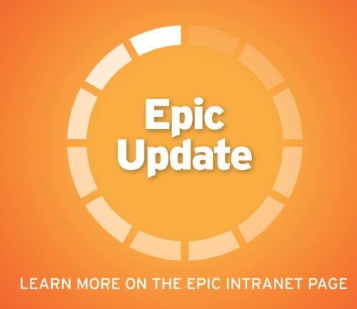 Orange circular loading icon with "Epic Update" text and intranet page reference