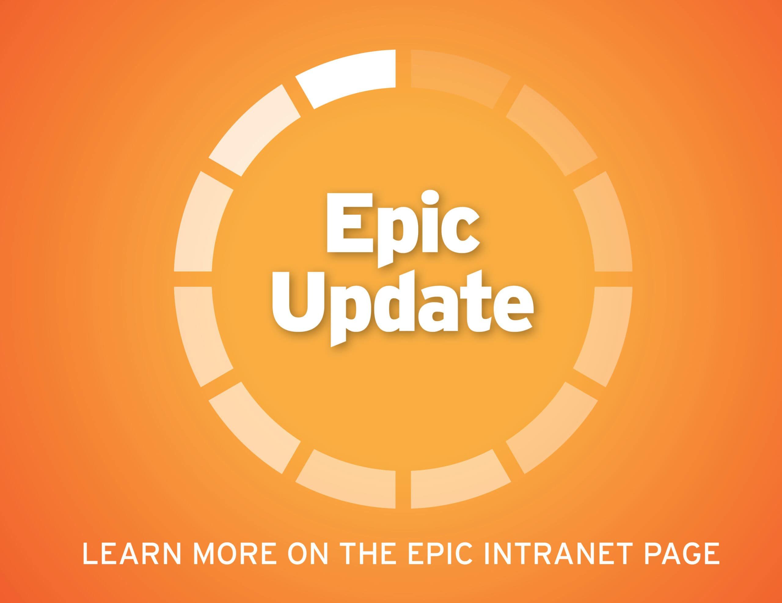 Orange circular loading icon with "Epic Update" text and intranet page reference