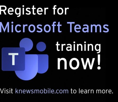 Microsoft Teams logo with text "Register for Microsoft Teams training now" on black background
