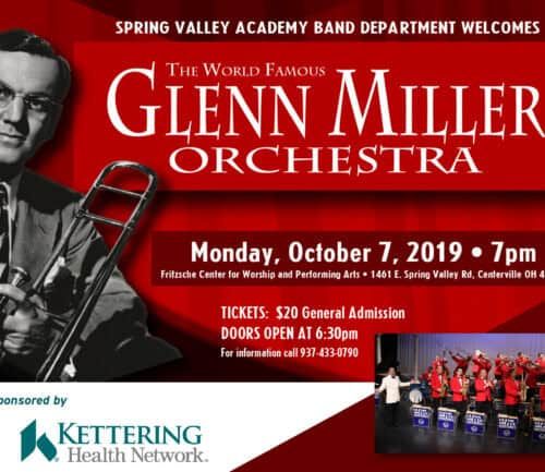 Glenn Miller Orchestra concert promotional poster featuring vintage bandleader photo and performance details
