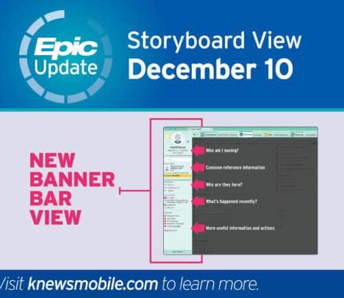 Epic EHR software update showing new banner bar view interface for December 10