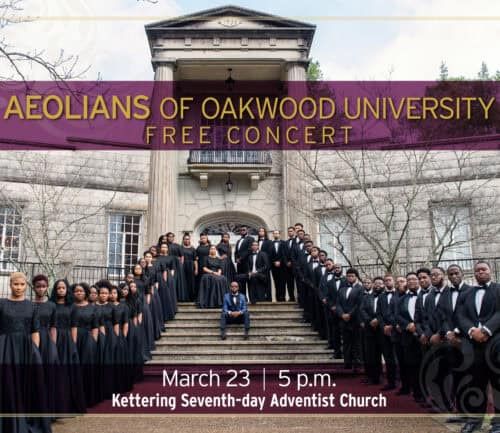 Aeolians of Oakwood University choir group posing for free concert promotional photo