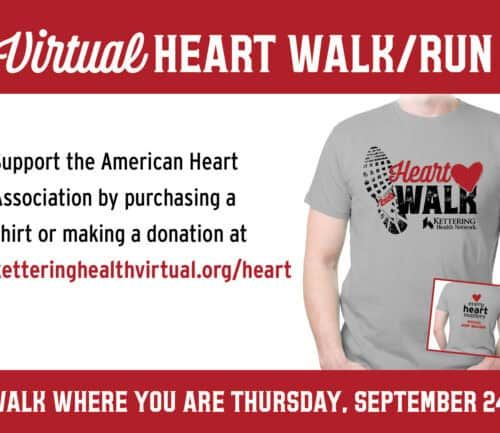 Virtual Heart Walk/Run promotional flyer featuring gray t-shirt and September 24 event date