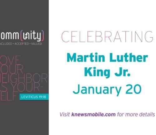 Community celebration graphic for Martin Luther King Jr. Day with biblical quote