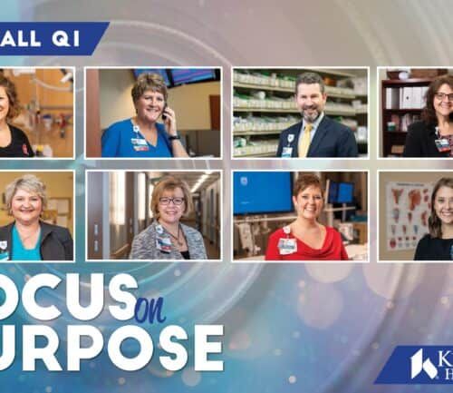 Eight Kettering Health employees in professional headshots for Q1 Town Hall presentation