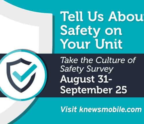 Safety survey promotion with shield checkmark icon, August 31-September 25 dates displayed
