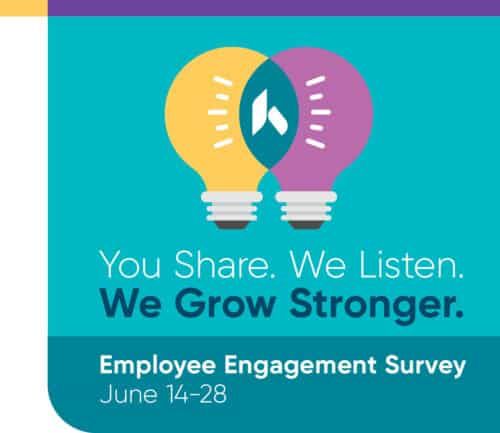 Two overlapping lightbulbs with flame icon promoting Employee Engagement Survey June 14-28