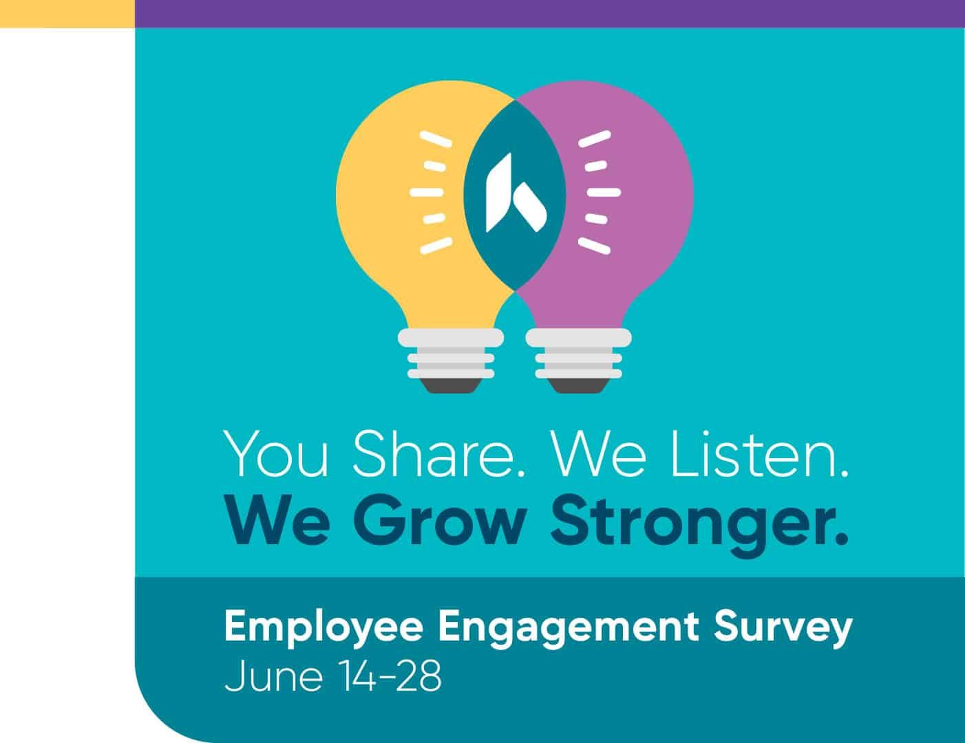 Two overlapping lightbulbs with flame icon promoting Employee Engagement Survey June 14-28