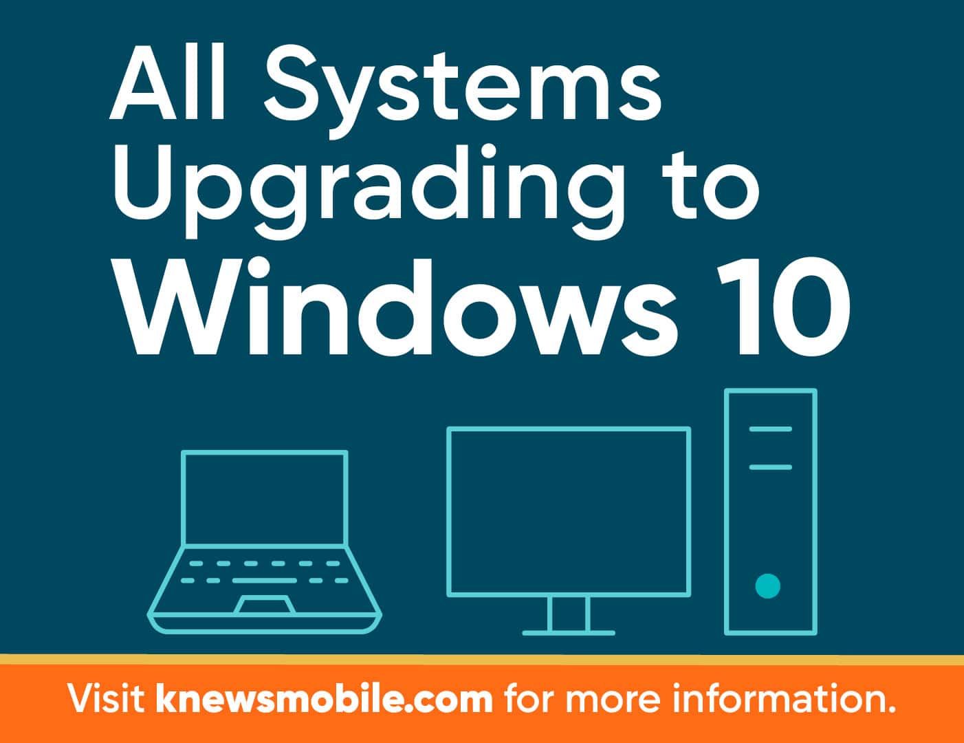 Windows 10 upgrade announcement with laptop, monitor and desktop computer icons