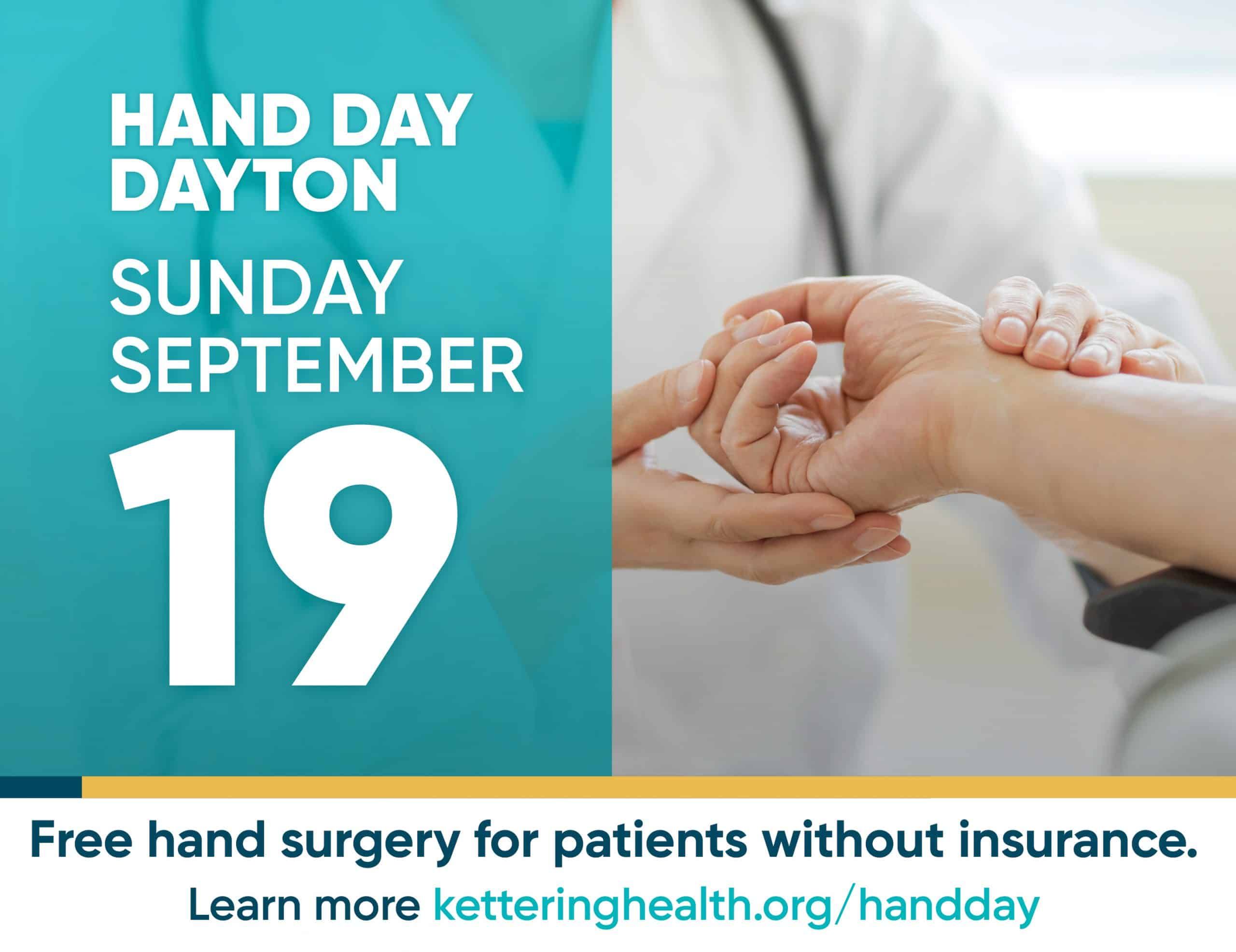 Healthcare provider examining patient's hand for Hand Day Dayton September 19 event