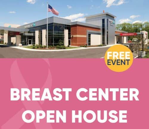 Kettering Health hospital building with "Breast Center Open House Free Event" text overlay