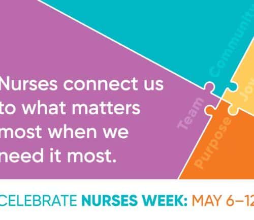 Colorful puzzle piece design celebrating Nurses Week May 6-12 with inspirational message