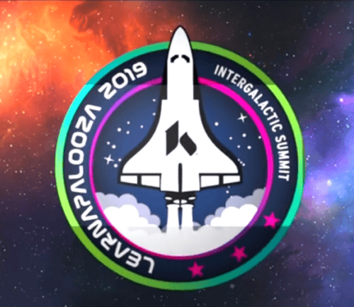 Space shuttle launch logo with "Intergalactic Summit 2019" text against colorful nebula background