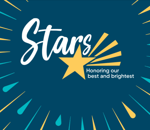 Stars logo with radiating lines and text "Honoring our best and brightest"