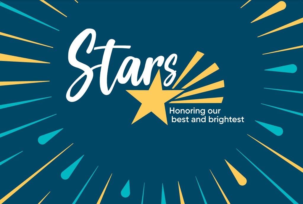 Stars logo with radiating lines and text "Honoring our best and brightest"
