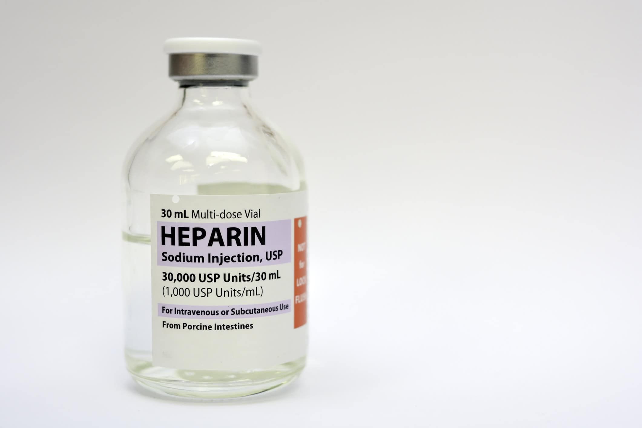 Heparin sodium injection vial, 30mL multi-dose, 1,000 USP units per mL