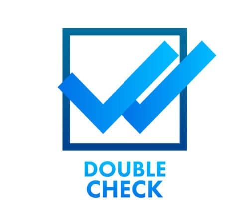 Blue double checkmark logo in square frame with "DOUBLE CHECK" text below
