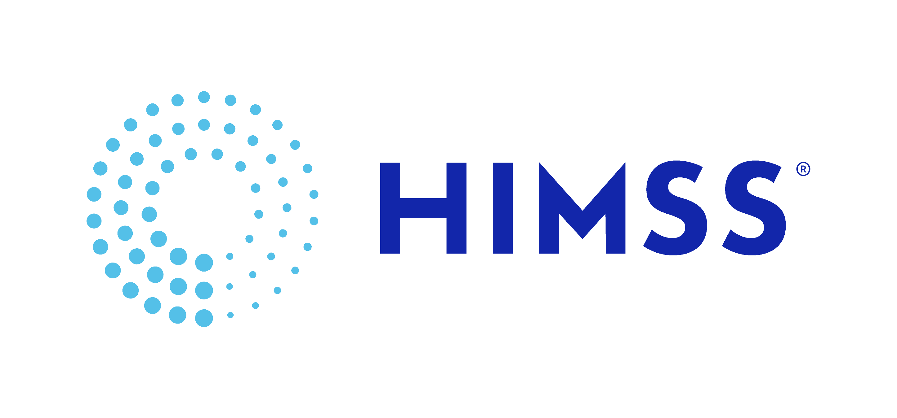 HIMSS logo with blue circular dot pattern and bold blue text