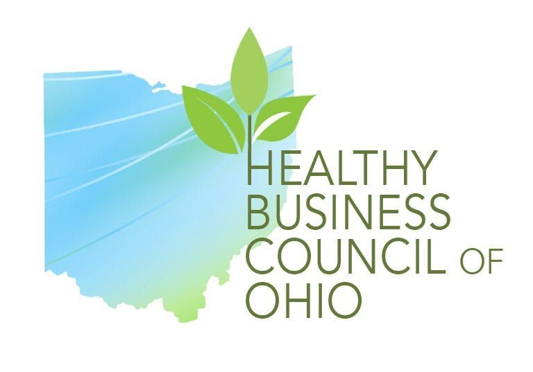 Healthy Business Council of Ohio logo with green leaves and blue Ohio state outline