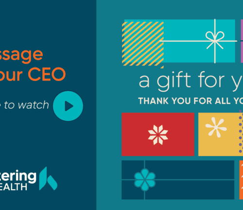 Kettering Health CEO holiday message with colorful gift boxes thanking healthcare workers
