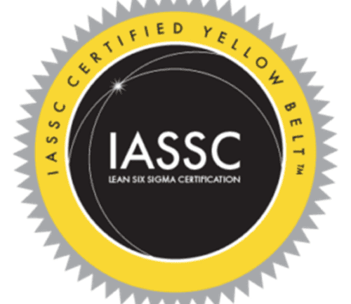 IASSC Certified Yellow Belt Lean Six Sigma certification badge with yellow and black design