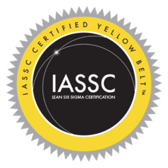 IASSC Certified Yellow Belt Lean Six Sigma certification badge with yellow and black design