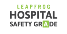 Leapfrog Hospital Safety Grade logo with green "A" grade rating