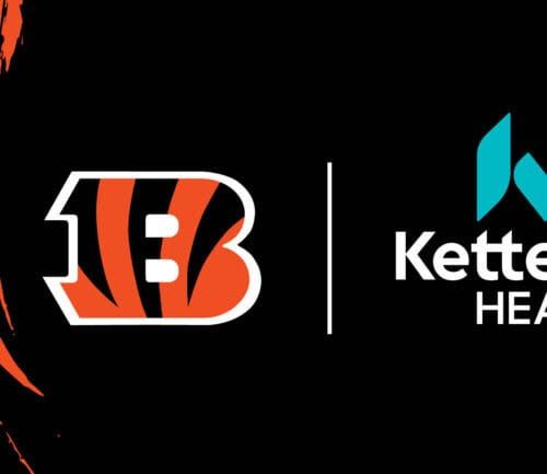 Cincinnati Bengals and Kettering Health logos on black background with orange design elements